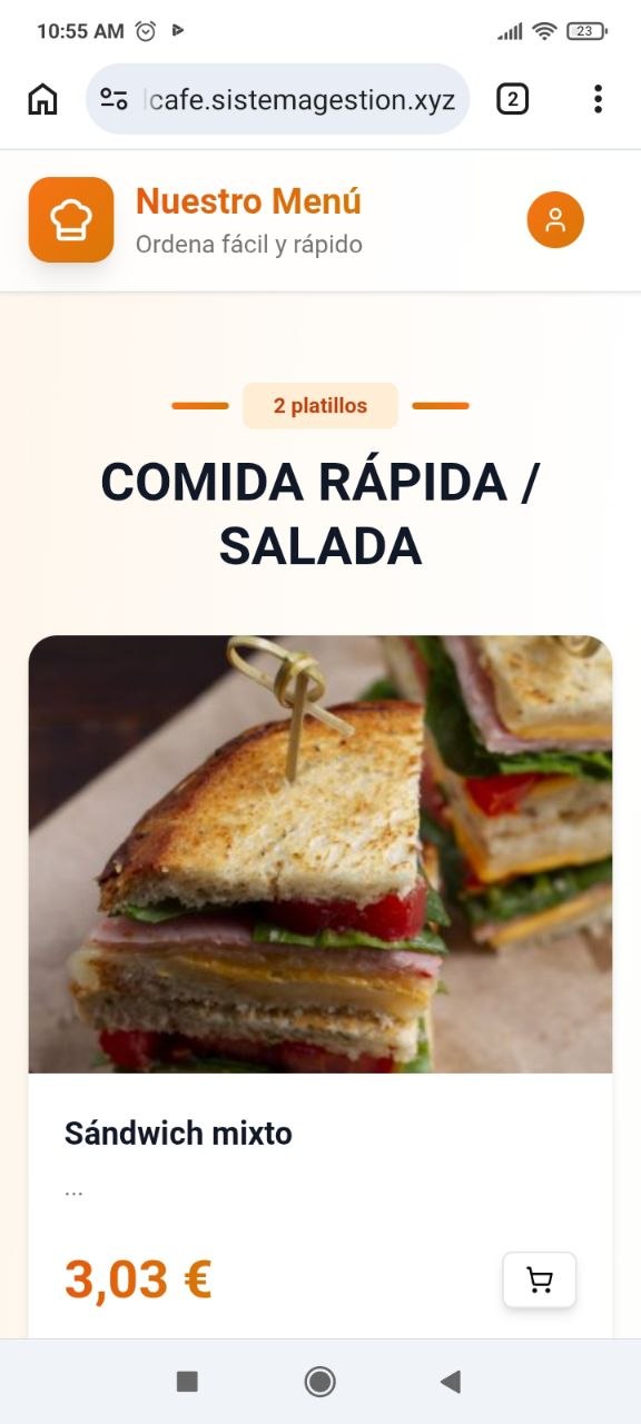 Menú digital QR de restaurante en pantalla de móvil